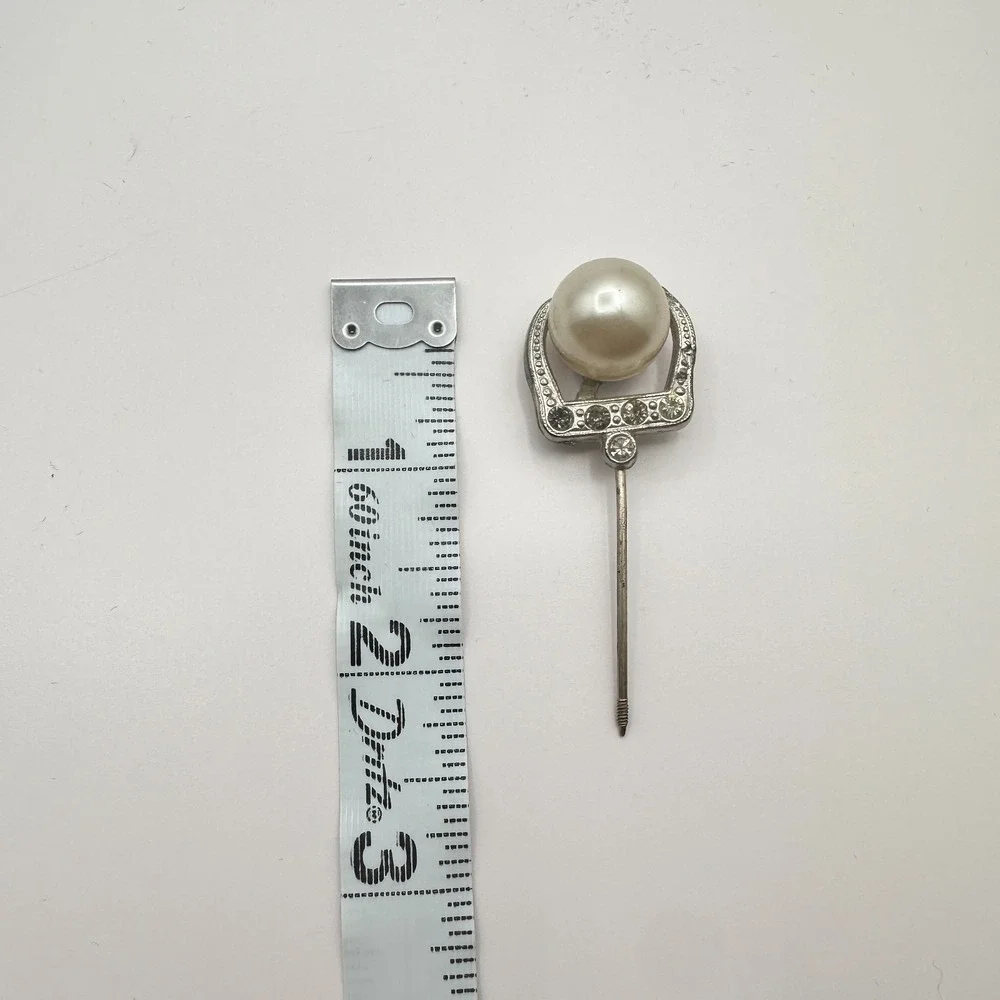 Vintage‎ Y2K Silver Tone Faux Pearl Hair Stick Pin Rhinestone Unisex Jewelry